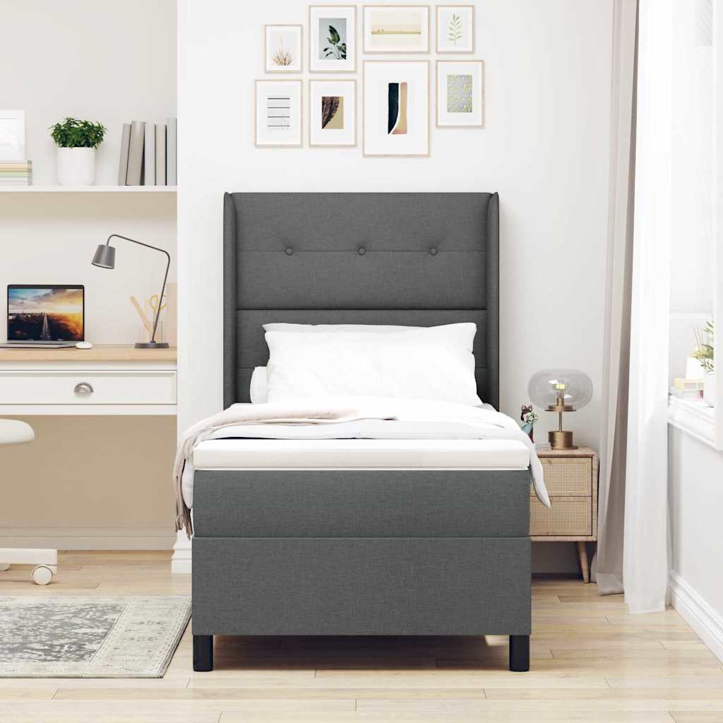 Box Spring Seng Med Madras Mørkegrå 100 X 200 Cm Stof - Billede 5