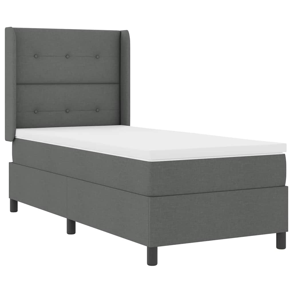 Box Spring Seng Med Madras Mørkegrå 100 X 200 Cm Stof - Billede 2