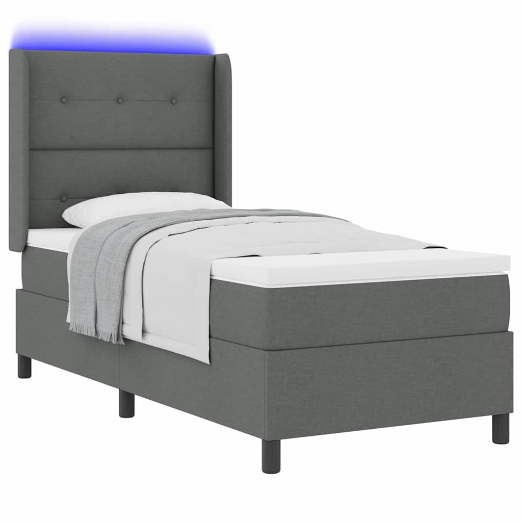 Box Spring Seng Med Madras Mørkegrå 100 X 200 Cm Stof - Billede 3