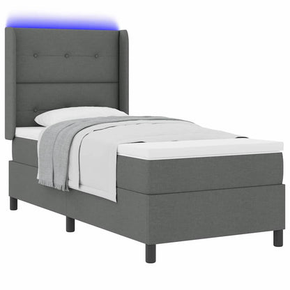 Box Spring Seng Med Madras Mørkegrå 100 X 200 Cm Stof - Billede 3