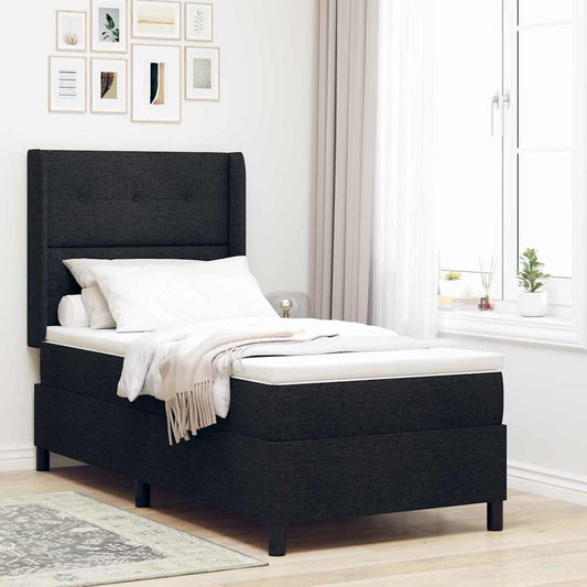 Box Spring Seng Med Madras Sort 100 X 200 Cm Stof - Hovedbillede