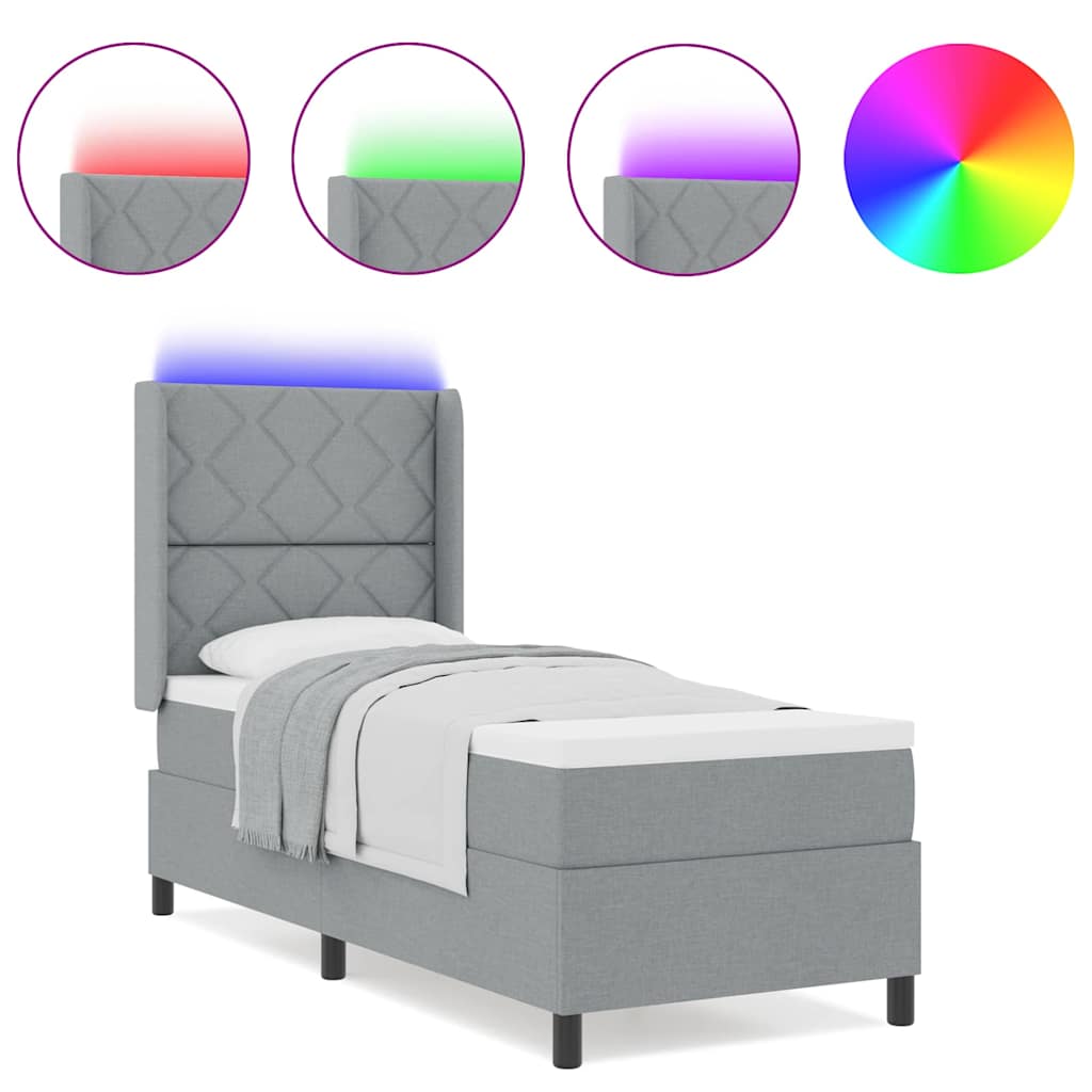 Box Spring Seng Med Madras Lysegrå 80 X 200 Cm Stof - Billede 4