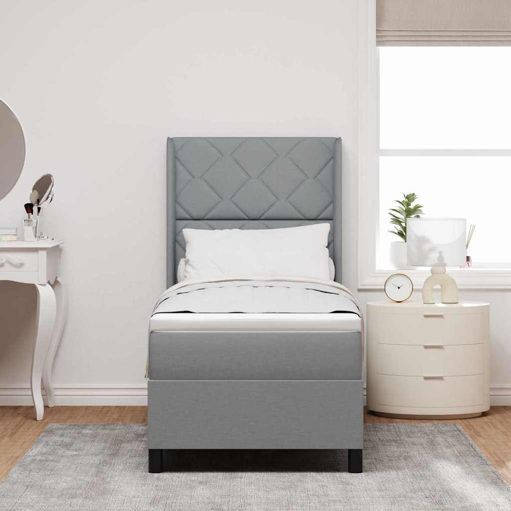 Box Spring Seng Med Madras Lysegrå 90 X 190 Cm Stof - Billede 5