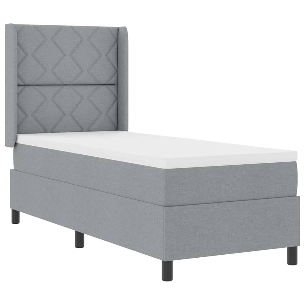 Box Spring Seng Med Madras Lysegrå 90 X 190 Cm Stof - Billede 2