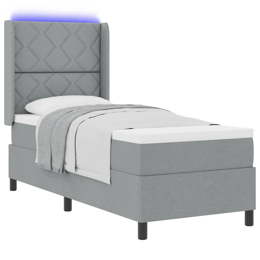 Box Spring Seng Med Madras Lysegrå 90 X 190 Cm Stof - Billede 3