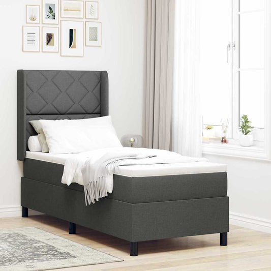 Box Spring Seng Med Madras Mørkegrå 90 X 190 Cm Stof - Hovedbillede