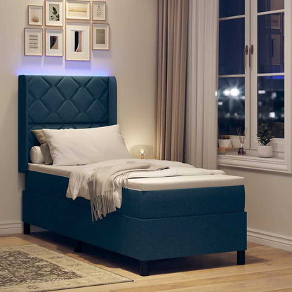 Box Spring Seng Med Madras Med Hovedgærde Blå 90 X 190 Cm Stof - Billede 6
