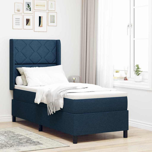 Box Spring Seng Med Madras Med Hovedgærde Blå 90 X 190 Cm Stof - Hovedbillede
