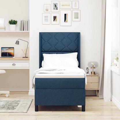 Box Spring Seng Med Madras Med Hovedgærde Blå 90 X 190 Cm Stof - Billede 5