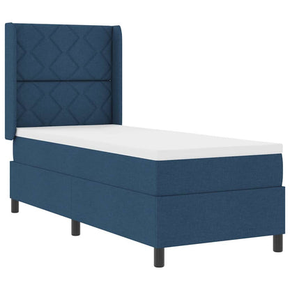 Box Spring Seng Med Madras Med Hovedgærde Blå 90 X 190 Cm Stof - Billede 2