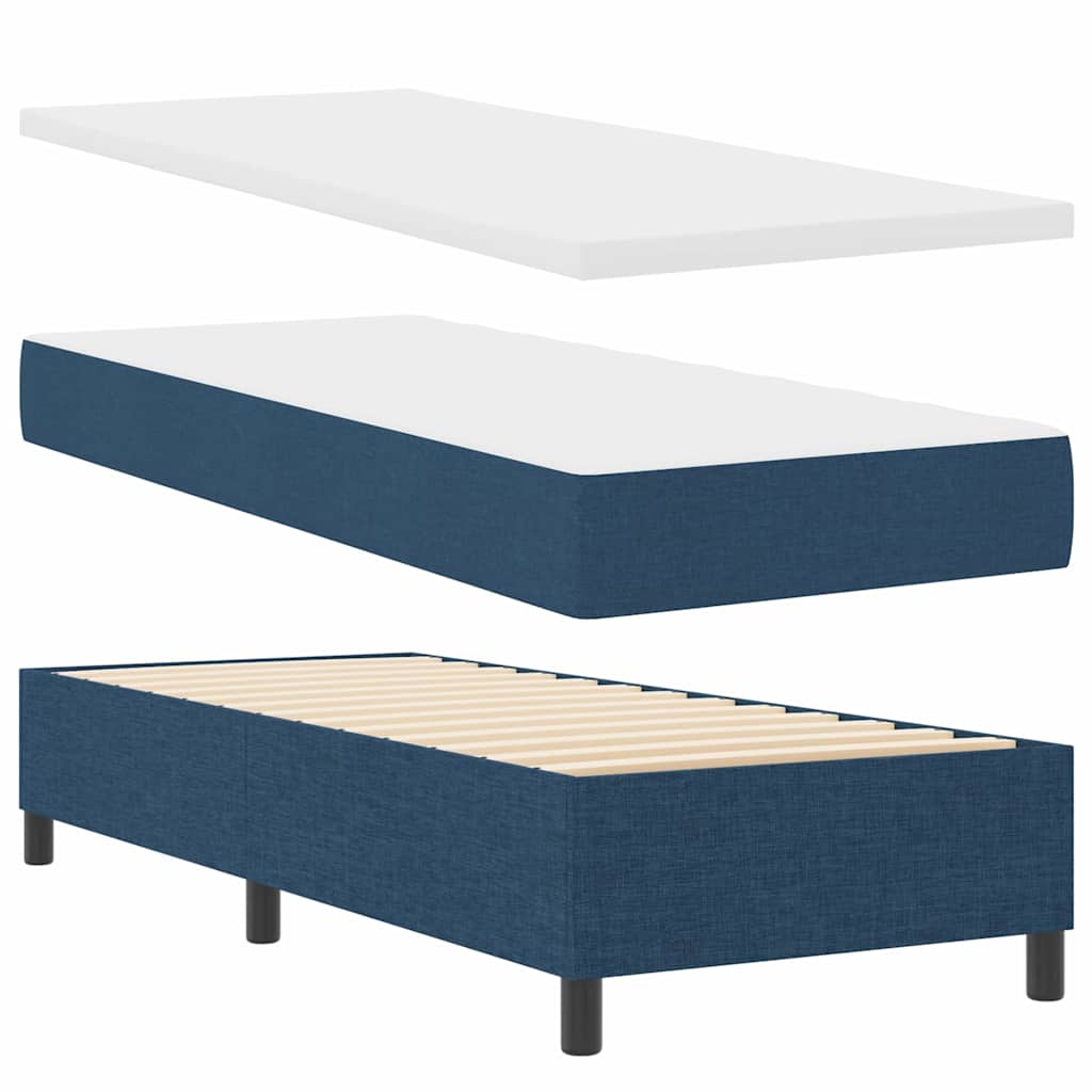 Box Spring Seng Med Madras Med Hovedgærde Blå 90 X 190 Cm Stof - Billede 7