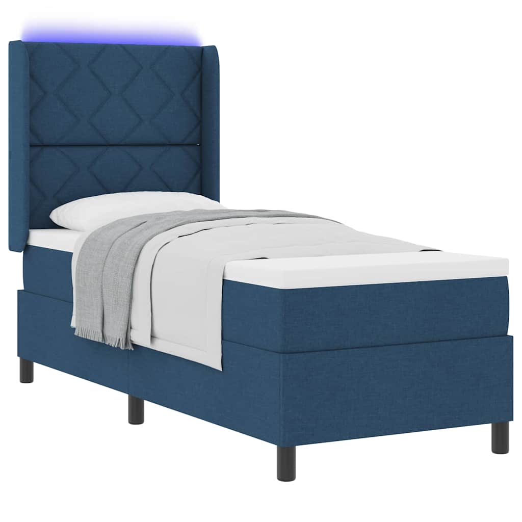 Box Spring Seng Med Madras Med Hovedgærde Blå 90 X 190 Cm Stof - Billede 3