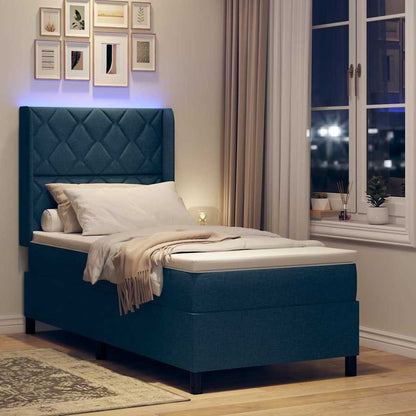 Box Spring Seng Med Madras Med Hovedgærde Blå 90 X 200 Cm Stof - Billede 6