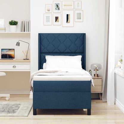 Box Spring Seng Med Madras Med Hovedgærde Blå 90 X 200 Cm Stof - Billede 5
