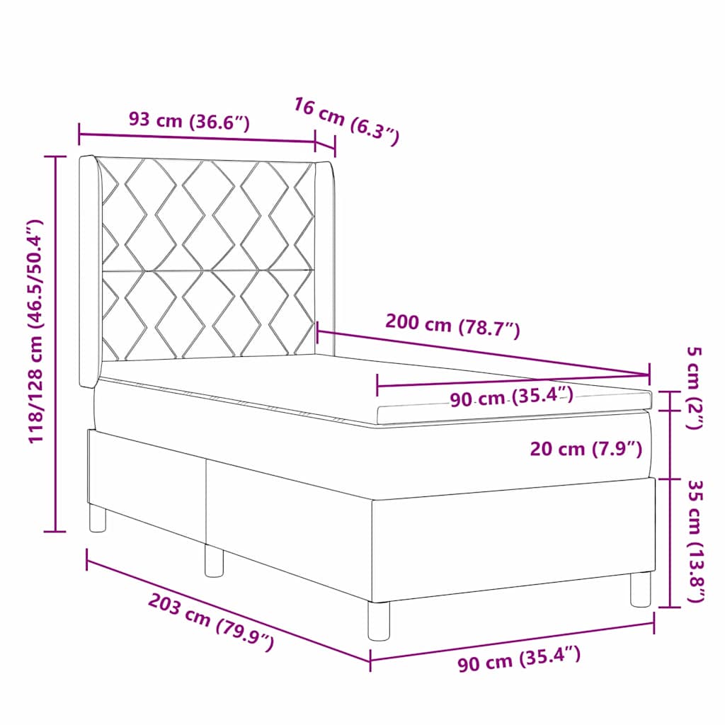 Box Spring Seng Med Madras Med Hovedgærde Blå 90 X 200 Cm Stof - Billede 12