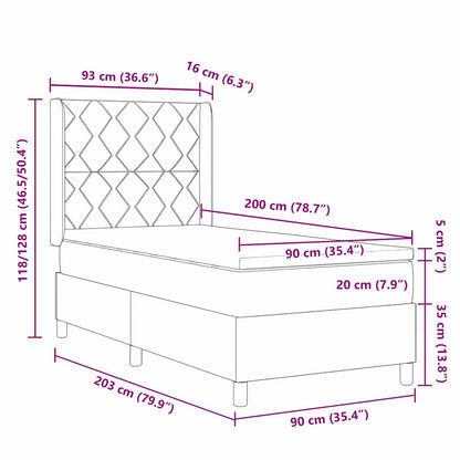 Box Spring Seng Med Madras Med Hovedgærde Blå 90 X 200 Cm Stof - Billede 12