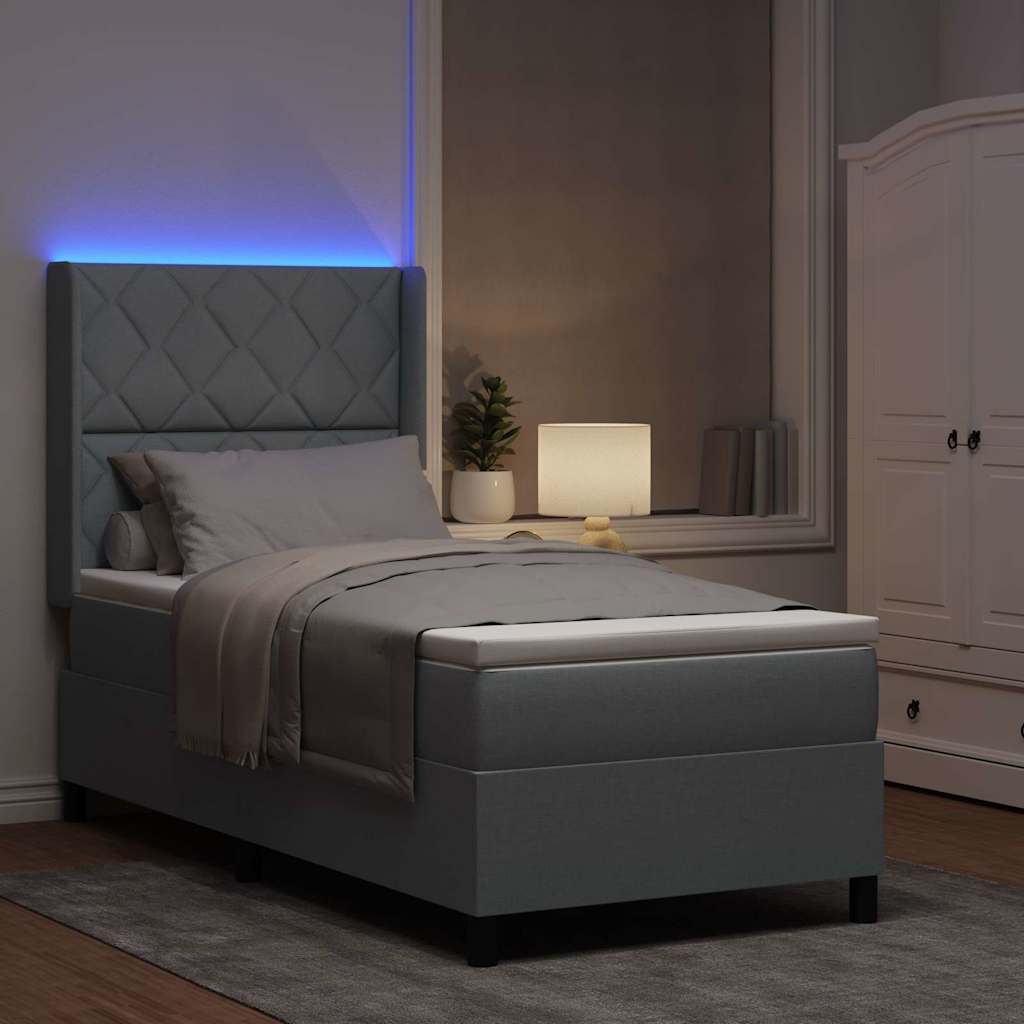 Box Spring Seng Med Madras Lysegrå 100 X 200 Cm Stof - Billede 6