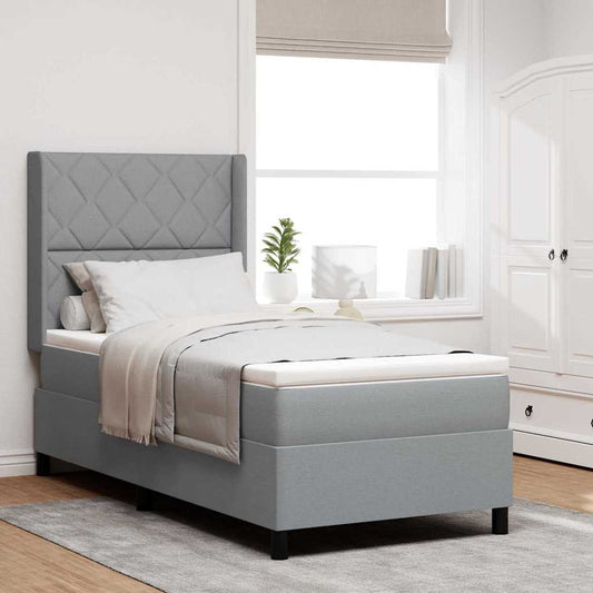 Box Spring Seng Med Madras Lysegrå 100 X 200 Cm Stof - Hovedbillede