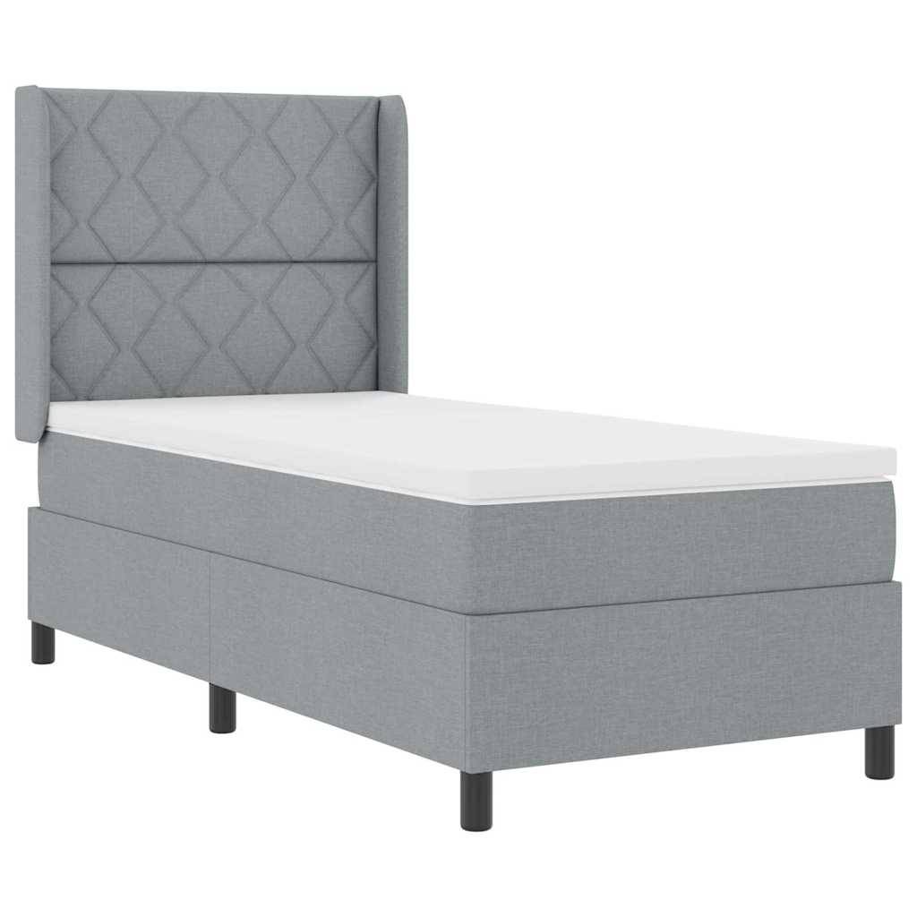 Box Spring Seng Med Madras Lysegrå 100 X 200 Cm Stof - Billede 2