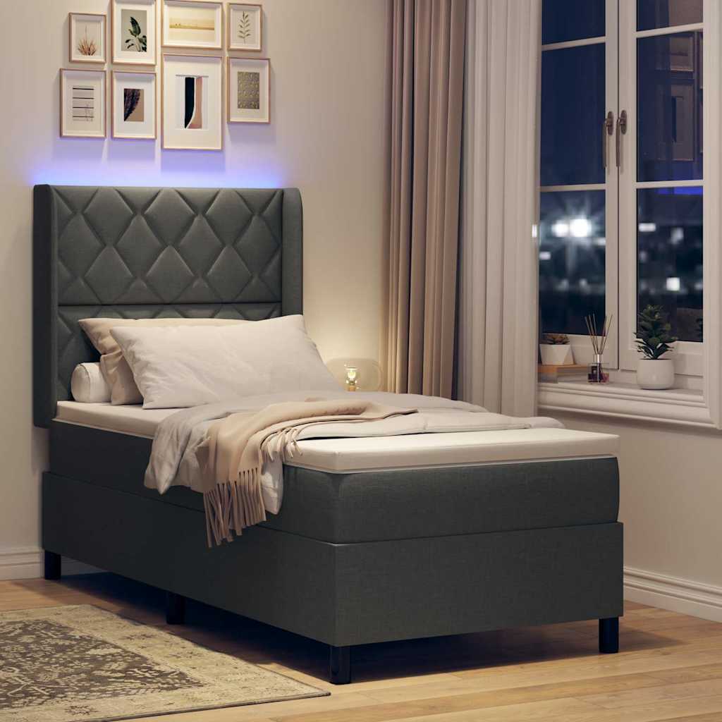 Box Spring Seng Med Madras Mørkegrå 100 X 200 Cm Stof - Billede 6