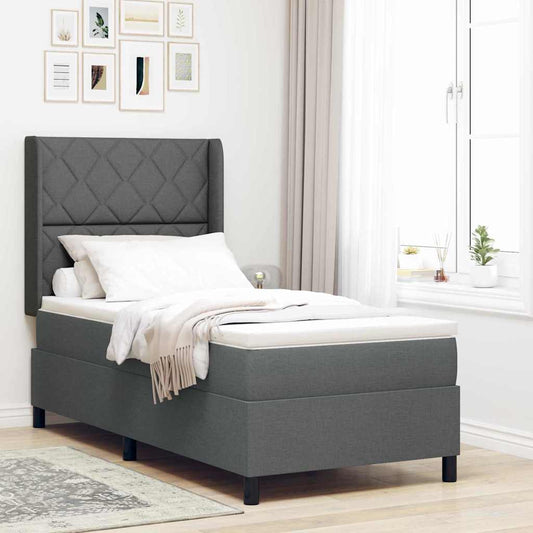 Box Spring Seng Med Madras Mørkegrå 100 X 200 Cm Stof - Hovedbillede