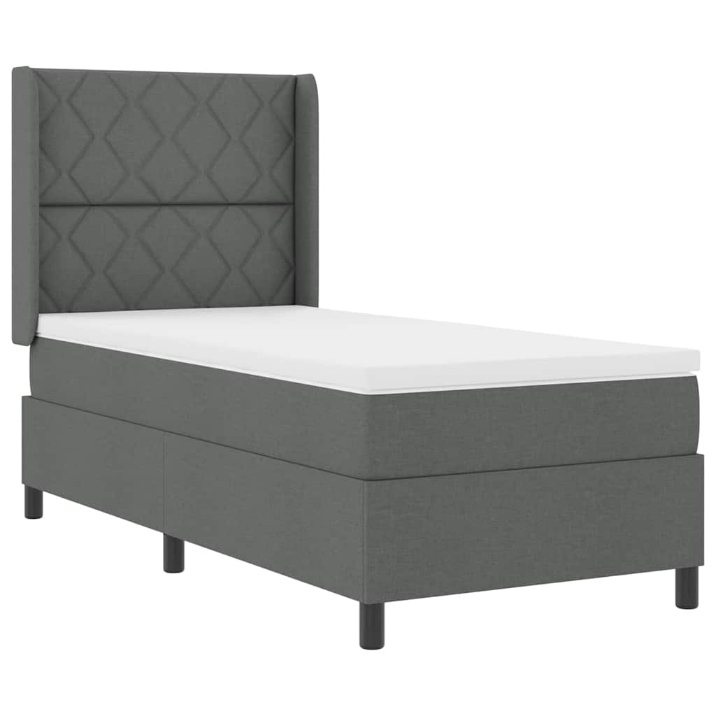 Box Spring Seng Med Madras Mørkegrå 100 X 200 Cm Stof - Billede 2