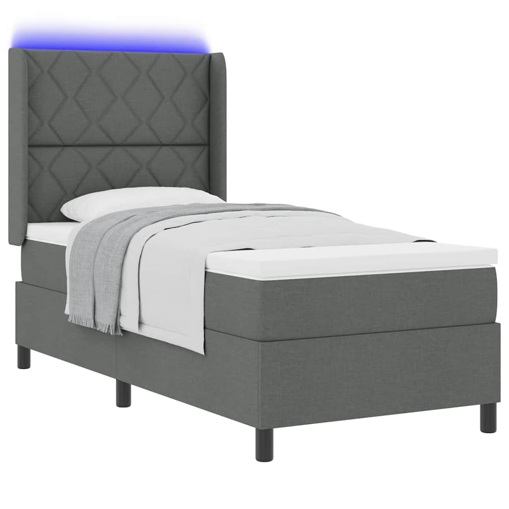 Box Spring Seng Med Madras Mørkegrå 100 X 200 Cm Stof - Billede 3
