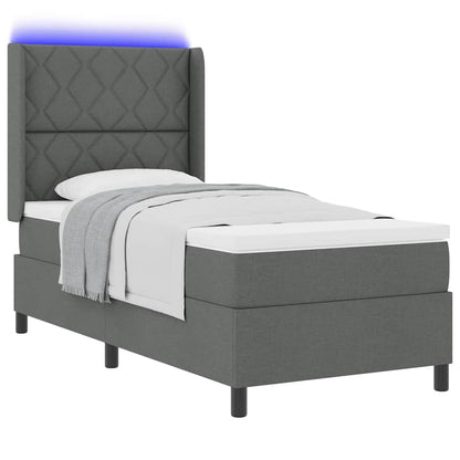 Box Spring Seng Med Madras Mørkegrå 100 X 200 Cm Stof - Billede 3