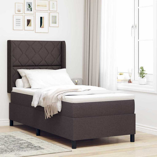 Box Spring Seng Med Madras Mørkebrun 100 X 200 Cm Stof - Hovedbillede