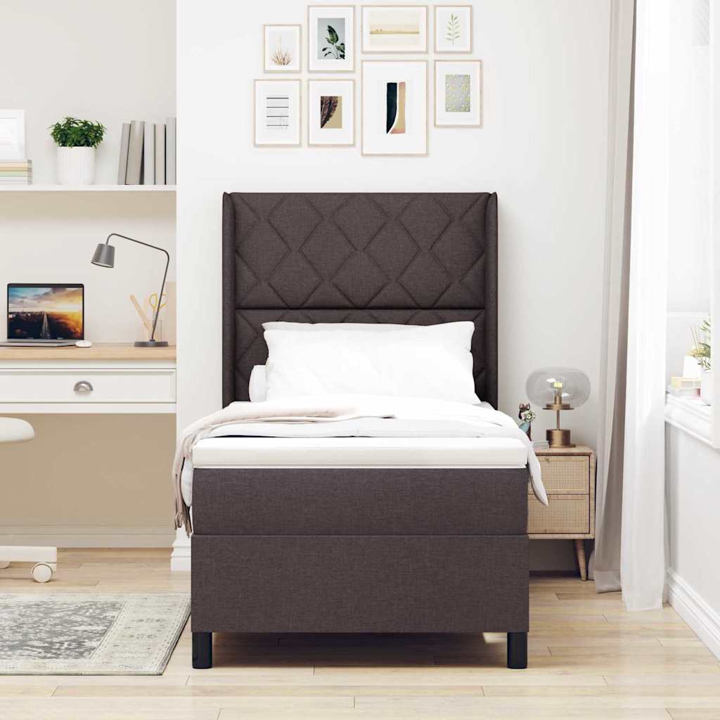 Box Spring Seng Med Madras Mørkebrun 100 X 200 Cm Stof - Billede 5