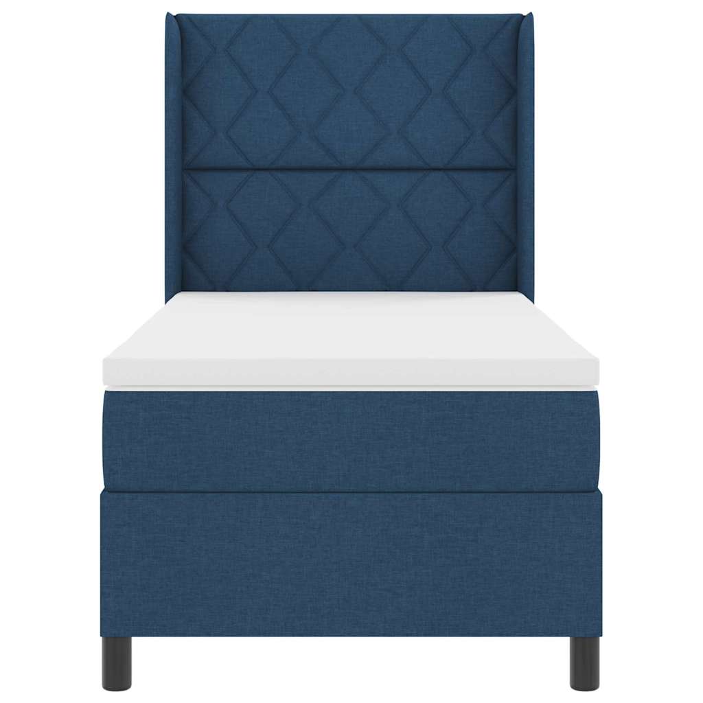 Box Spring Seng Med Madras Med Hovedgærde Blå 100 X 200 Cm Stof - Billede 9