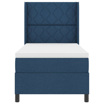 Box Spring Seng Med Madras Med Hovedgærde Blå 100 X 200 Cm Stof - Billede 9