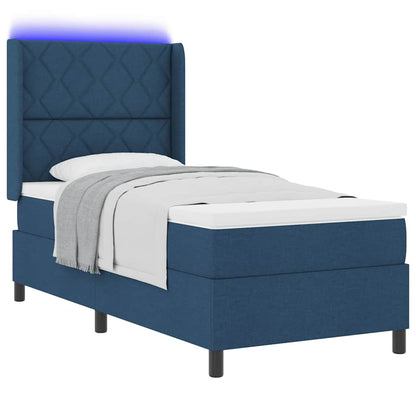 Box Spring Seng Med Madras Med Hovedgærde Blå 100 X 200 Cm Stof - Billede 3