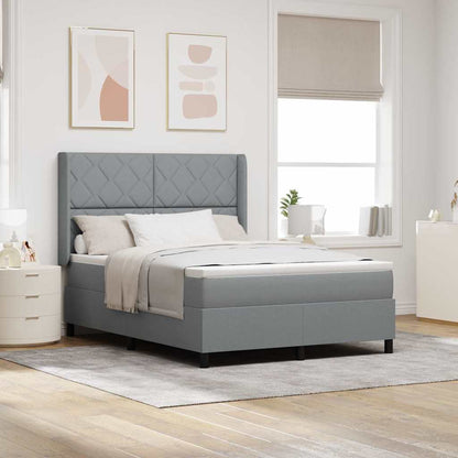 Box Spring Seng Med Madras Lysegrå 140 X 200 Cm Stof - Hovedbillede