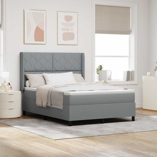 Box Spring Seng Med Madras Lysegrå 140 X 200 Cm Stof - Hovedbillede