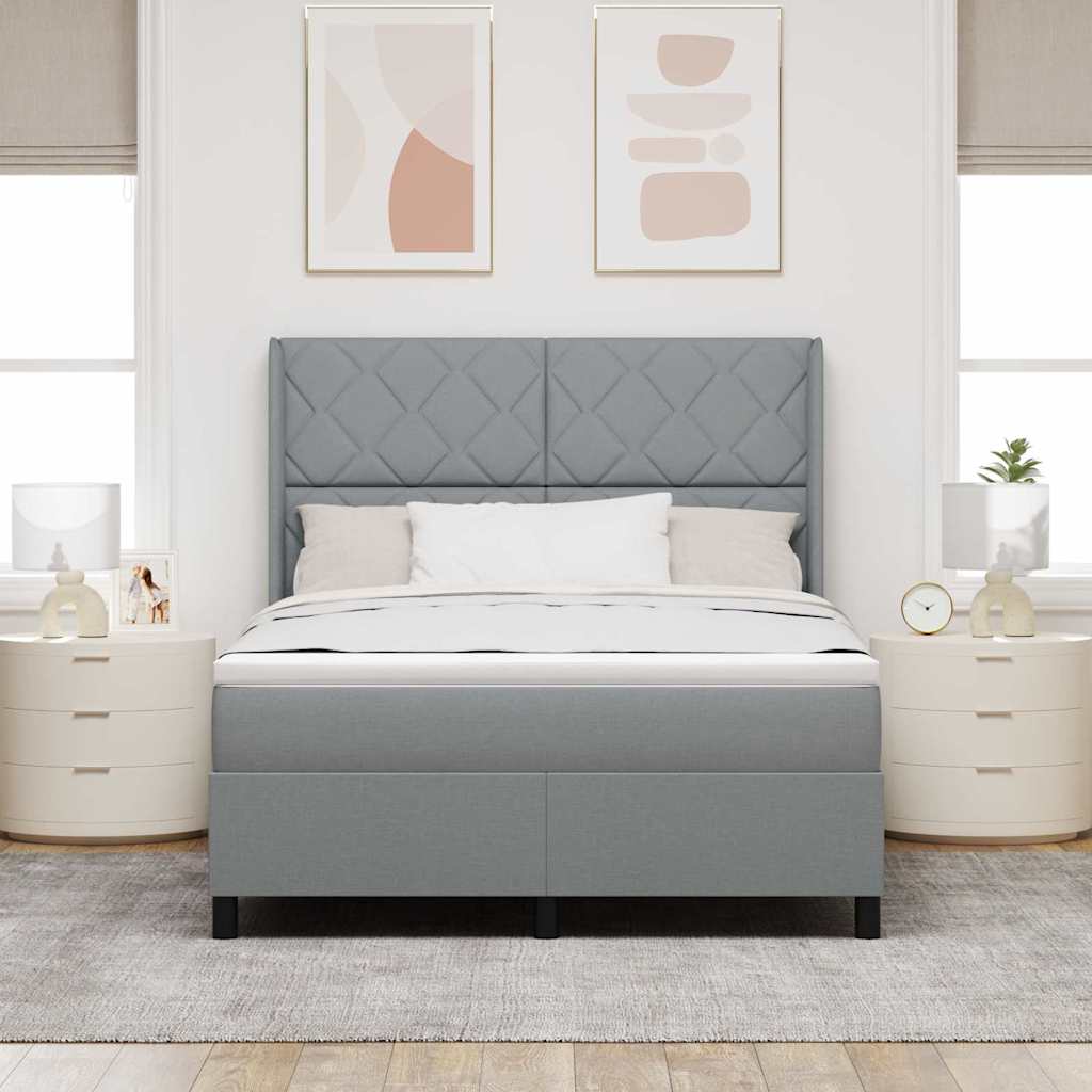 Box Spring Seng Med Madras Lysegrå 160 X 200 Cm Stof - Billede 5