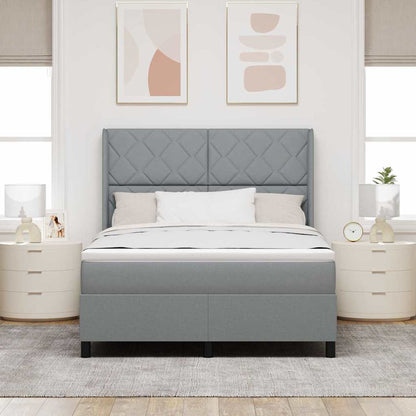 Box Spring Seng Med Madras Lysegrå 160 X 200 Cm Stof - Billede 5