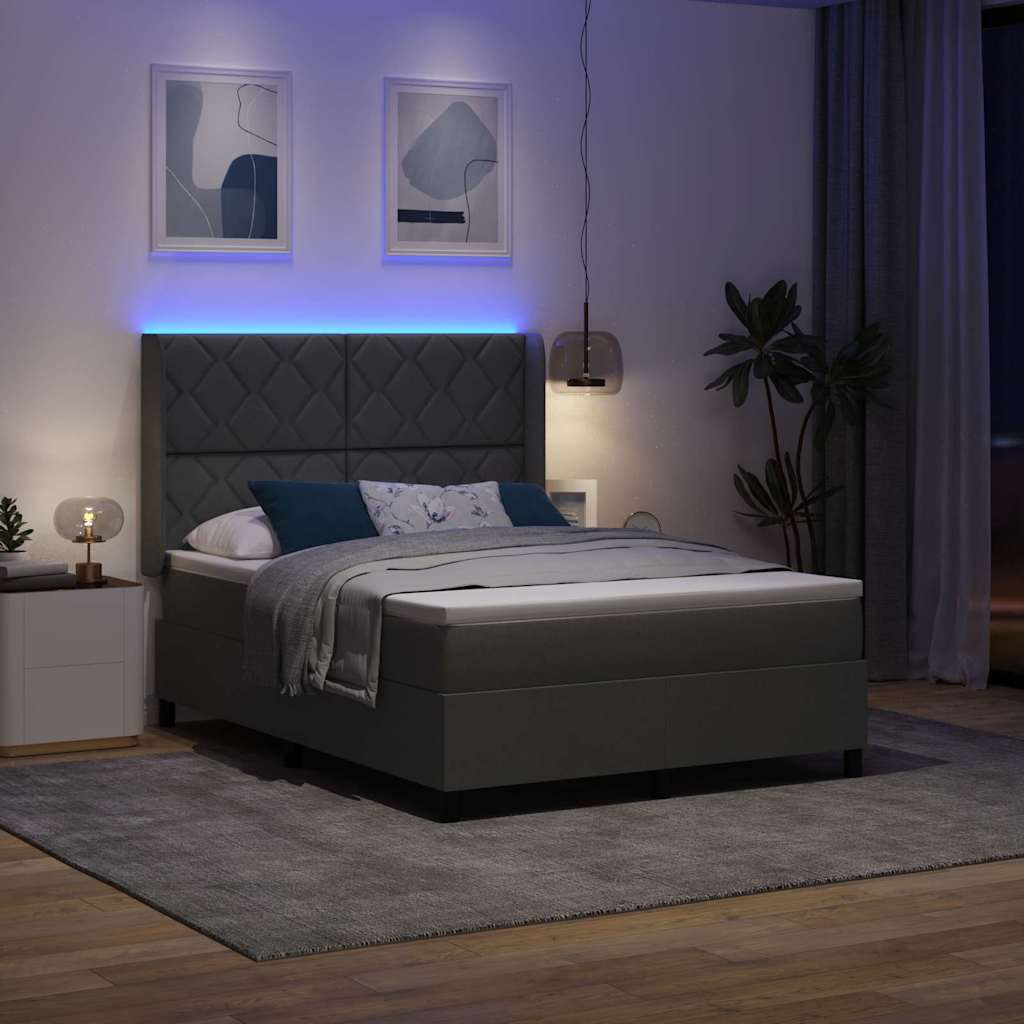 Box Spring Seng Med Madras Mørkegrå 160 X 200 Cm Stof - Billede 6