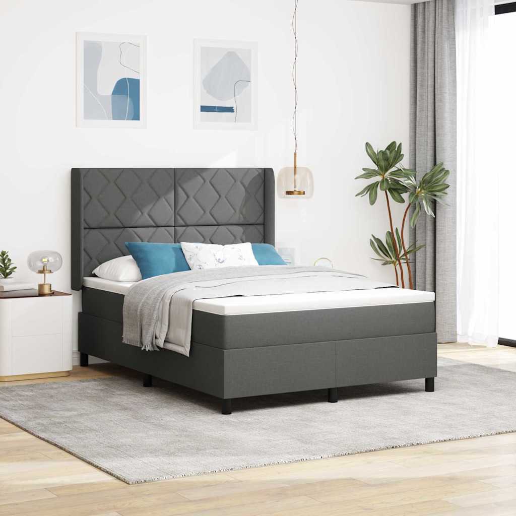 Box Spring Seng Med Madras Mørkegrå 160 X 200 Cm Stof - Hovedbillede