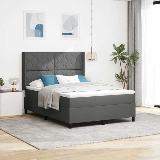 Box Spring Seng Med Madras Mørkegrå 160 X 200 Cm Stof - Hovedbillede
