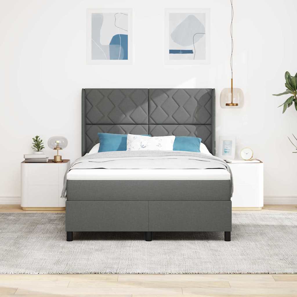 Box Spring Seng Med Madras Mørkegrå 160 X 200 Cm Stof - Billede 5