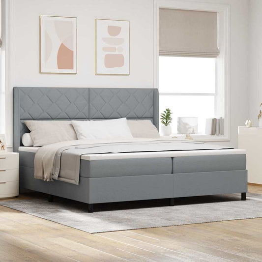 Box Spring Seng Med Madras Lysegrå 200 X 200 Cm Stof - Hovedbillede