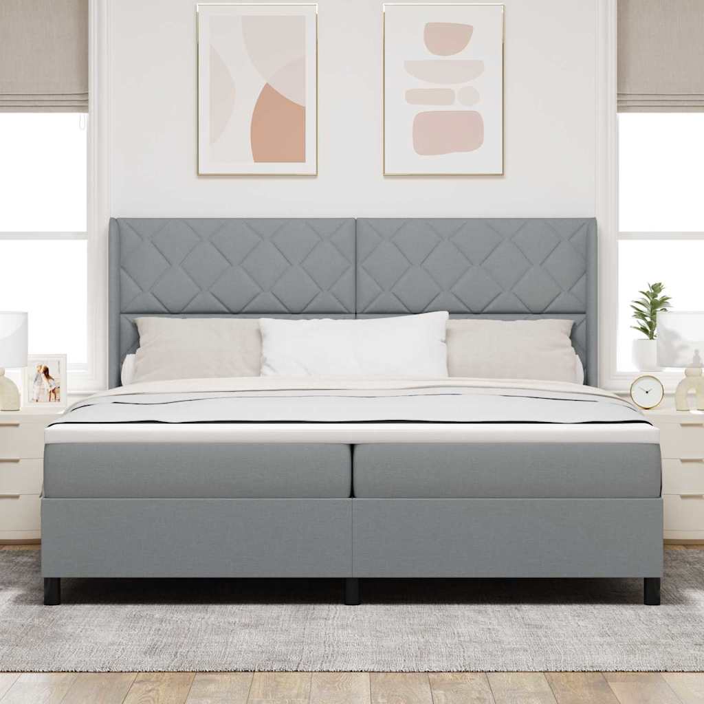 Box Spring Seng Med Madras Lysegrå 200 X 200 Cm Stof - Billede 5