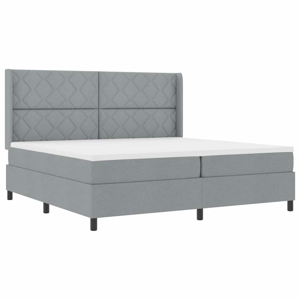 Box Spring Seng Med Madras Lysegrå 200 X 200 Cm Stof - Billede 2