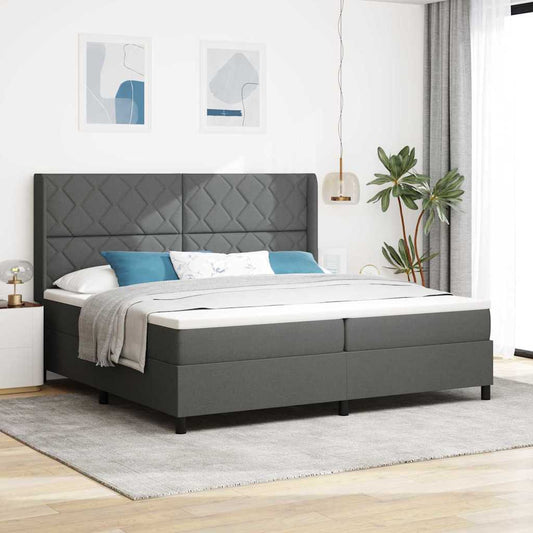 Box Spring Seng Med Madras Mørkegrå 200 X 200 Cm Stof - Hovedbillede