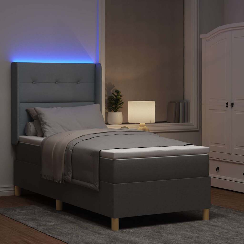 Box Spring Seng Med Madras Lysegrå 100 X 200 Cm Stof - Billede 6