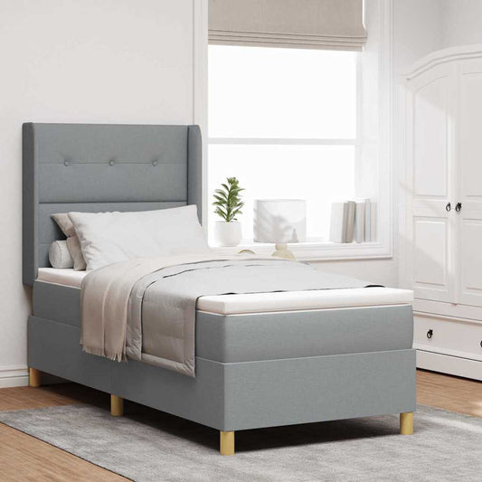 Box Spring Seng Med Madras Lysegrå 100 X 200 Cm Stof - Hovedbillede