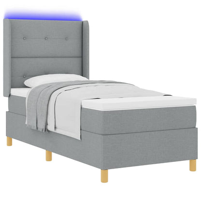 Box Spring Seng Med Madras Lysegrå 100 X 200 Cm Stof - Billede 3