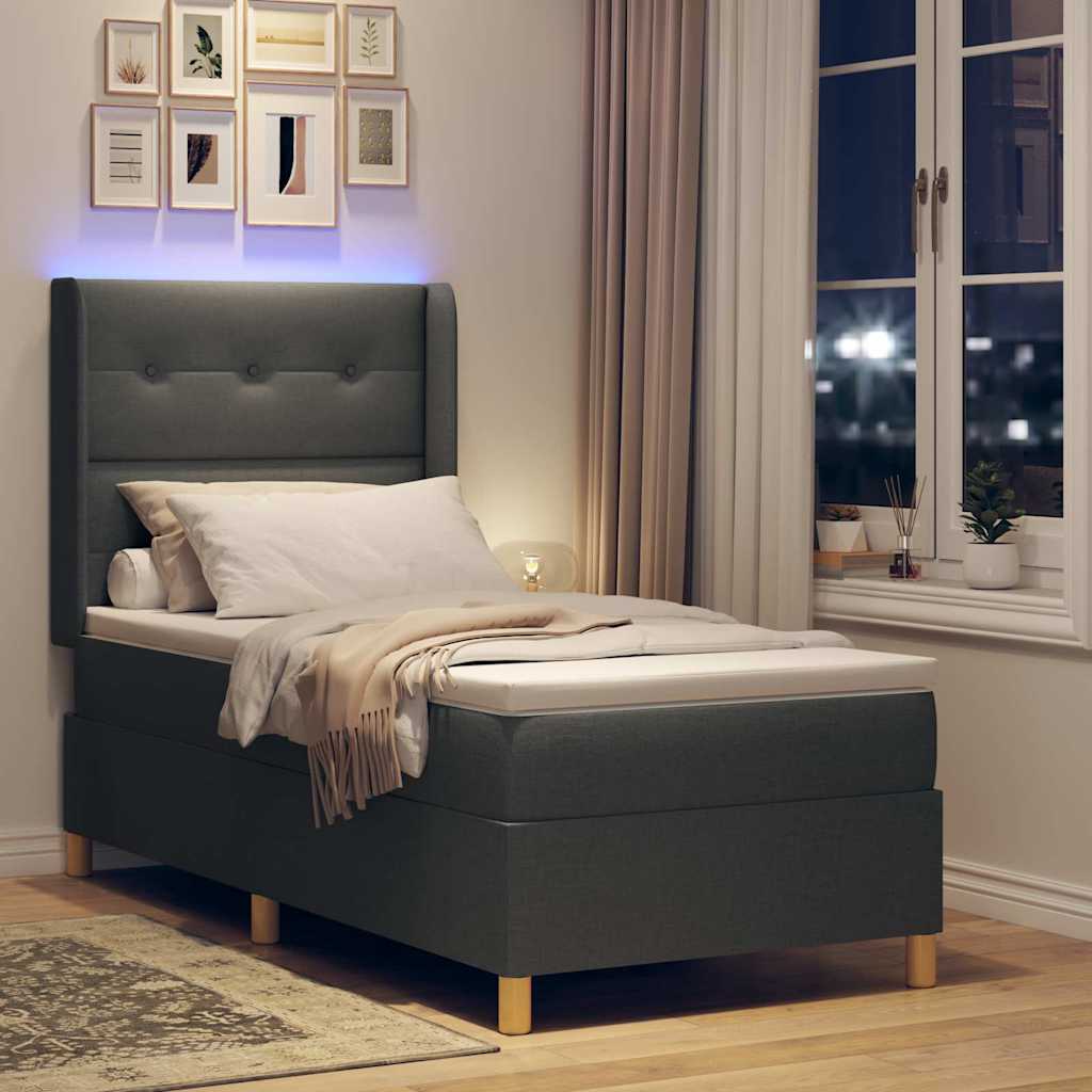 Box Spring Seng Med Madras Grå 100 X 200 Cm Stof - Billede 6