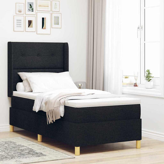 Box Spring Seng Med Madras Sort 100 X 200 Cm Stof - Hovedbillede